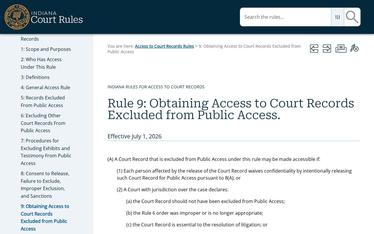 Ripley County civil docket extraordinary access Rule 9