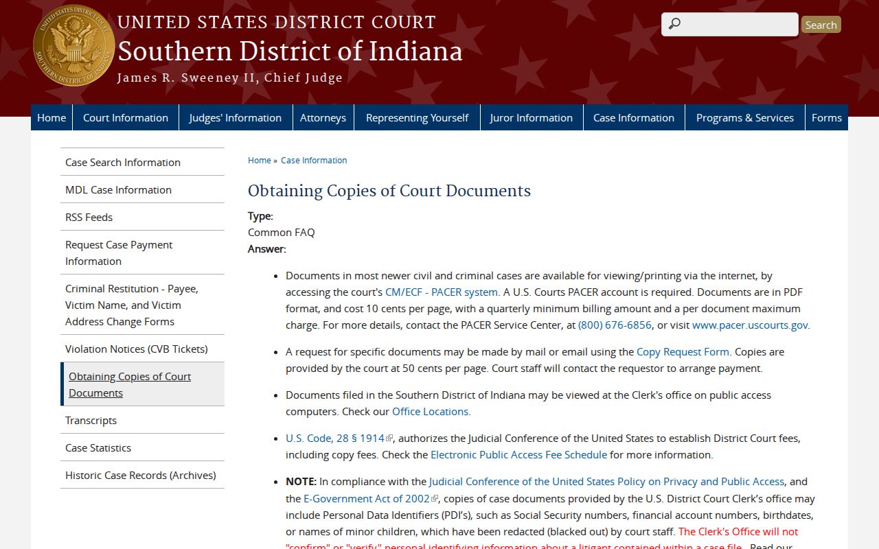 Milan court docket federal document copy guidance