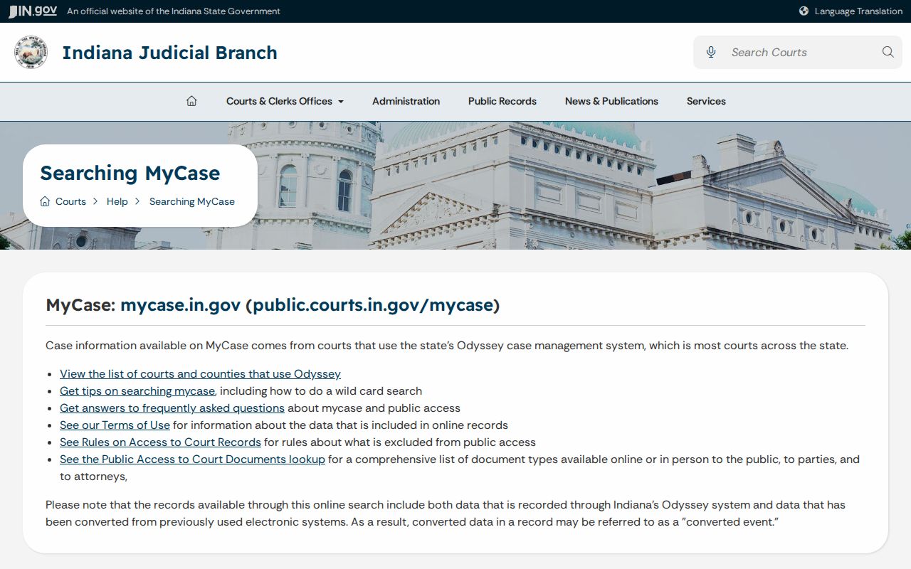 Ripley County case search through Indiana MyCase help